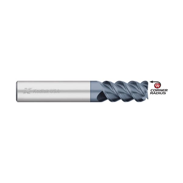 Kodiak Cutting Tools 1/2 3 Flute Carbide Endmill 60 Deg. ALTIN w/Corner Radius 5443383 - main